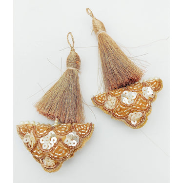Copper Tassels In Gold and White Bead and Sequins, Indian Latkans, Blouse Latkan
